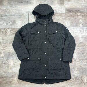 Barbour International Quilted Black Hooded Jacket Zip Up Women's Size 1X